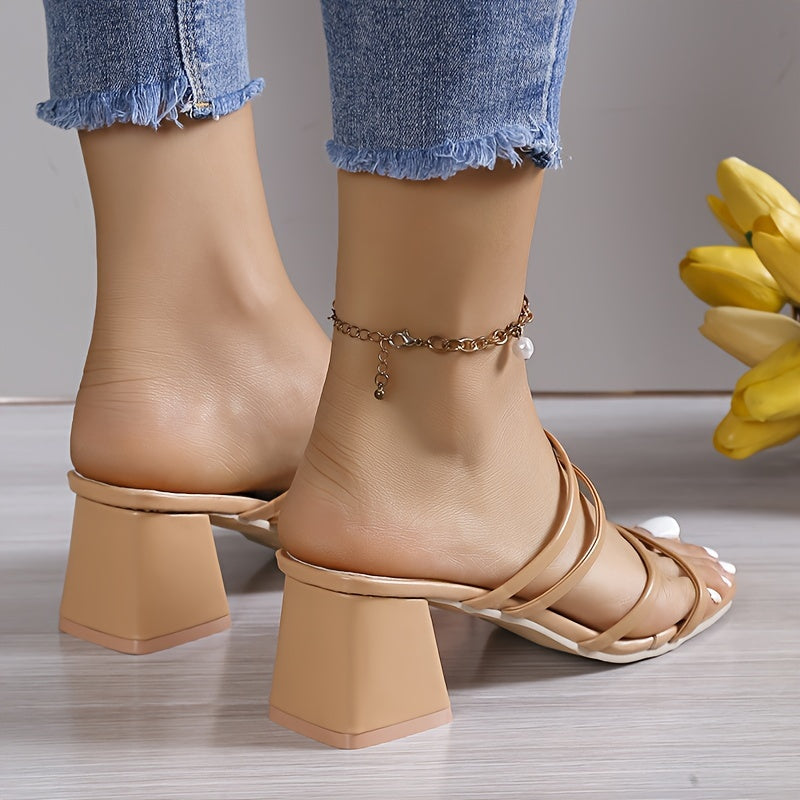 Stilla | Sandaler Med Tykke Hæle Sommersko Med Firkantede Tæer, Slip Ons Støvler