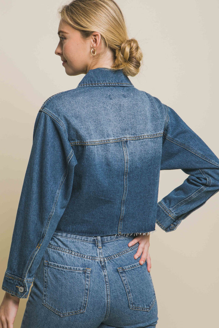 Stilla | Tree Raw Hem Knap up Cropped Denim Jakke