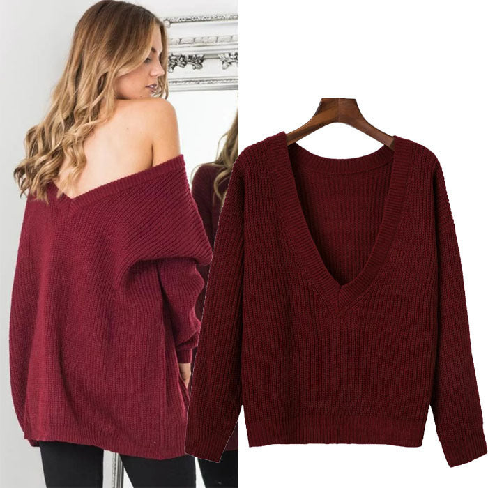 Kvindernes strikkede sweater med dyb V-hals og bred skæring Stilla