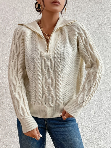 Stilla | Kablestrikpullover med lynlåskrave