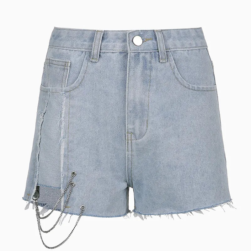 Stilla | Jeans-shorts med høj talje og kæde