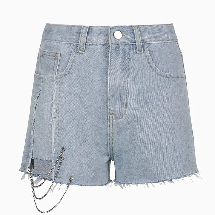 Stilla | Jeans-shorts med høj talje og kæde