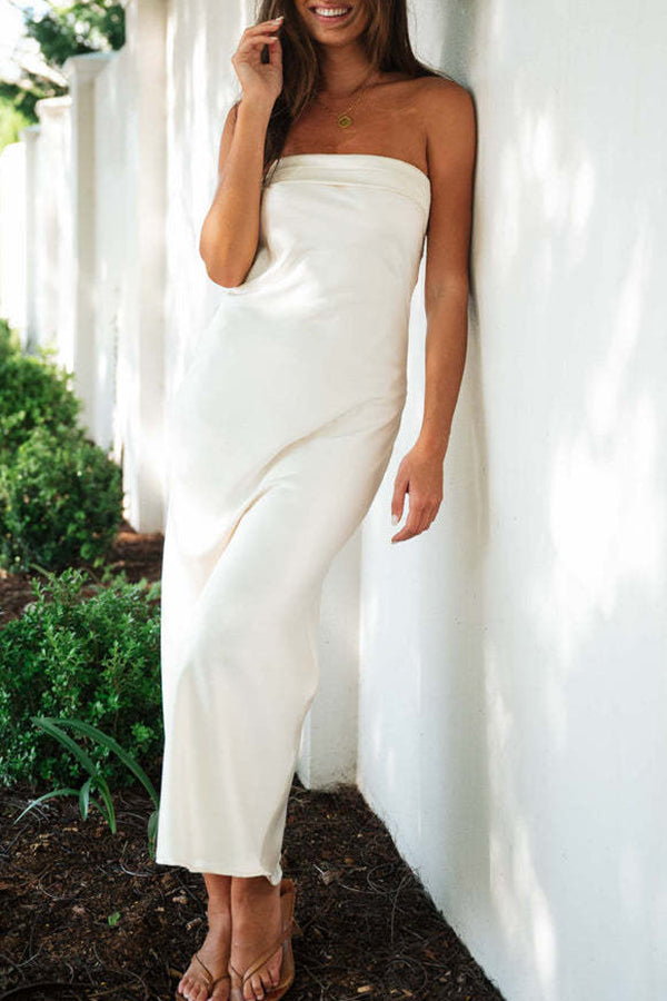 Stilla | Beautiful Mind Strapless Cutout Satin Midi Kjole