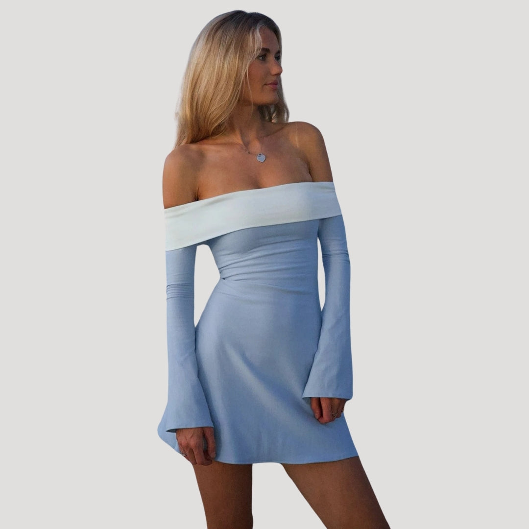 Stilla | Kvinders Off Shoulder Langærmet Skater Mini Kjole