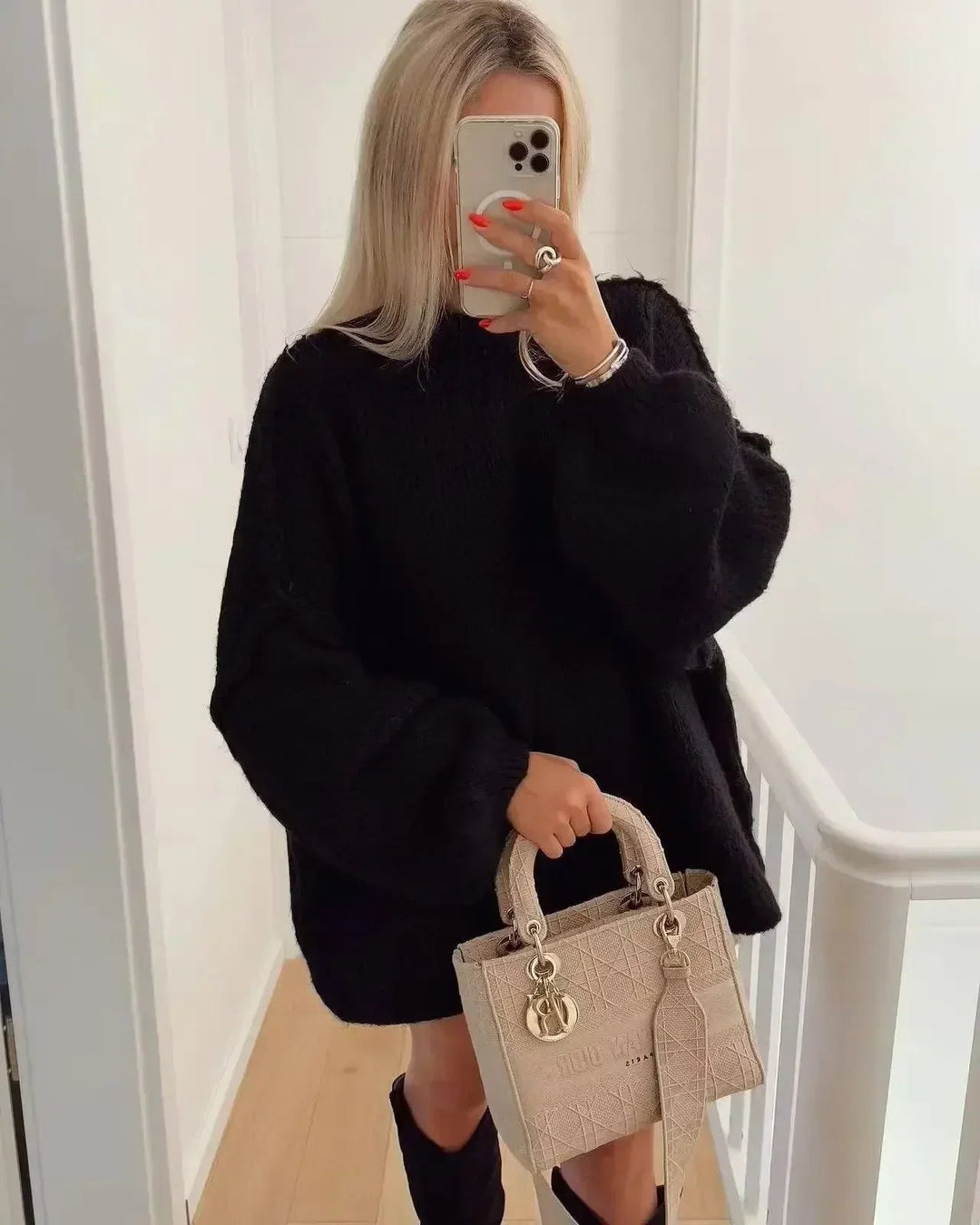 Stilla | Strikket rullekravepullover med voluminøse statement-ærmer