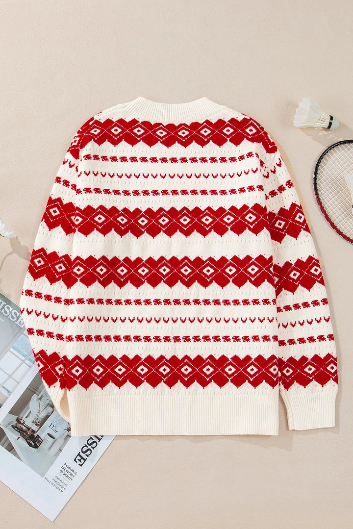 Stilla | Geometrisk Rundhalset Pullover Med Faldene Skuldre