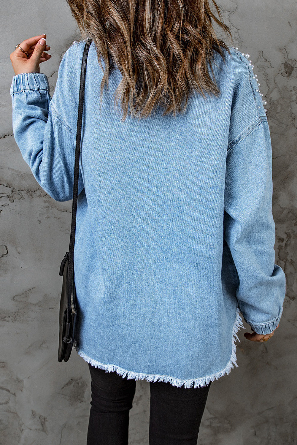 Stilla | Detalje Knap Op Raw Hem Denim Jakke