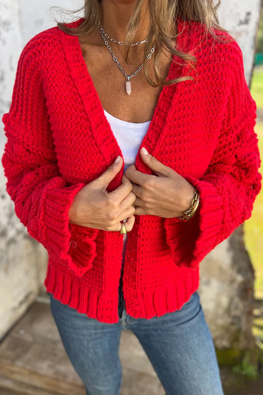 Stilla | Fashionabel Ensfarvet Cardigan Med Lange Ærmer Og V-udskæring