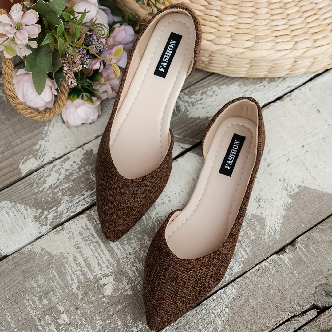 Stilla | Elegant Flad Tå Spids, Udskåret Side Tweed Slip on Sko