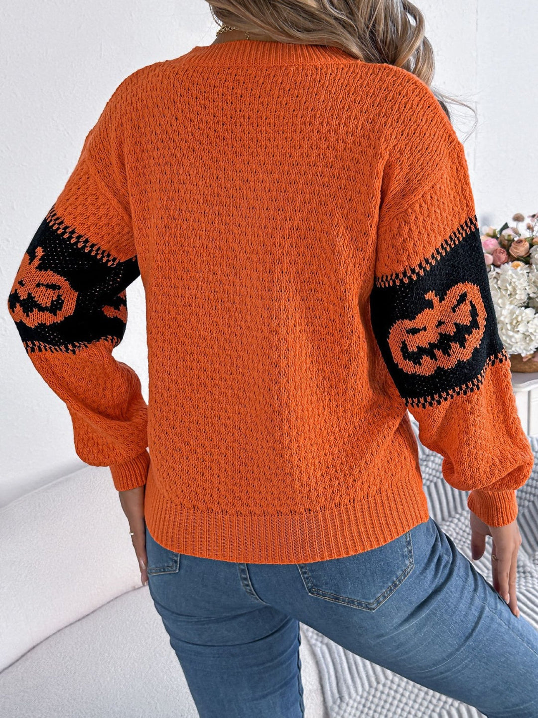Stilla | Rundhalset Pullover Med Lange Ærmer Græskar