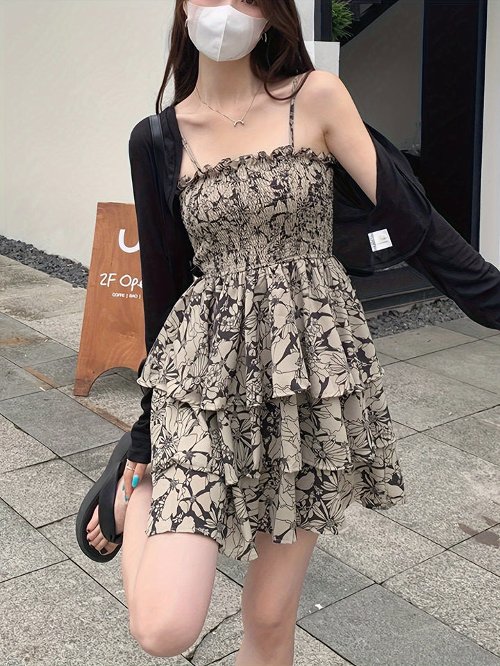 Stilla | Sommerkjole Med Blomsterprint Let Kjole Med Spaghetti Stropper, Slingback Stil