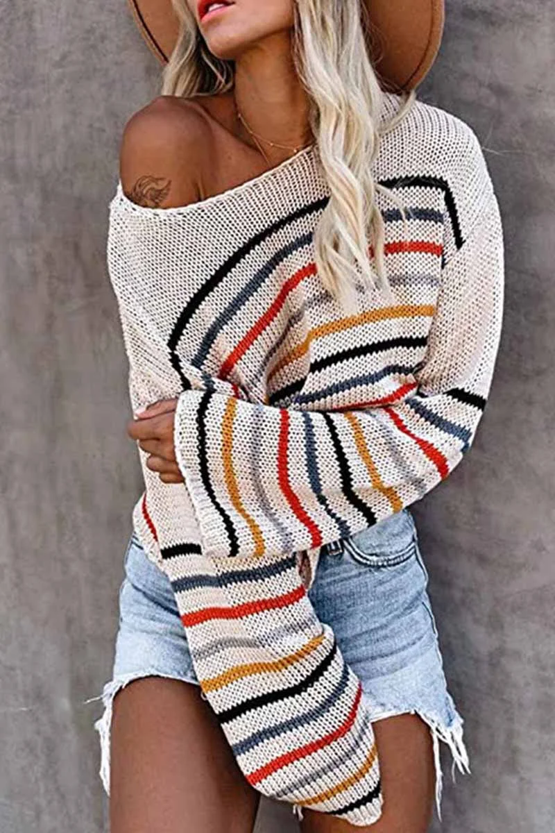 Stilla | Moderne En Skulder Pullover Med Farverigt Mønster