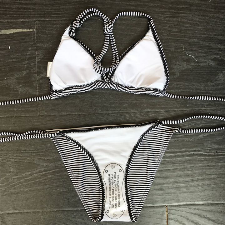 Dame Triangel-Bikini-Sæt med klassisk stribemønster Skovae