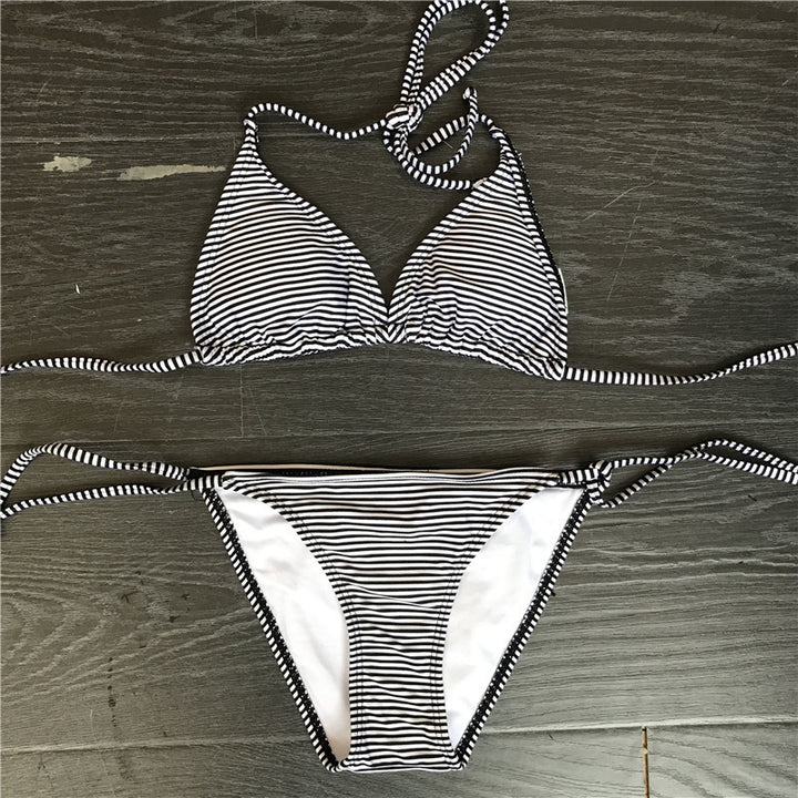 Dame Triangel-Bikini-Sæt med klassisk stribemønster Skovae