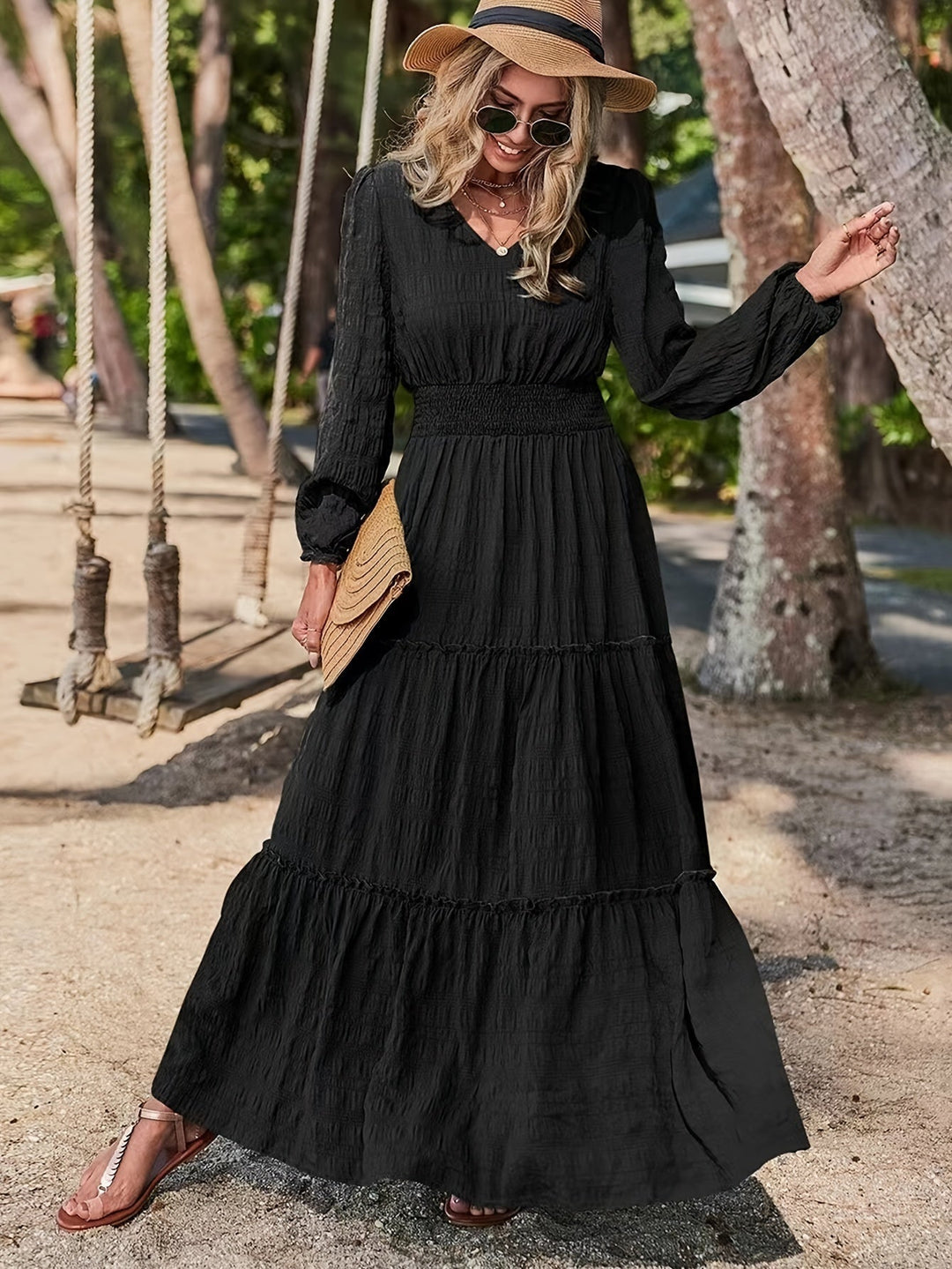 Stilla | Elegant Maxi Kjole Med V-Hals