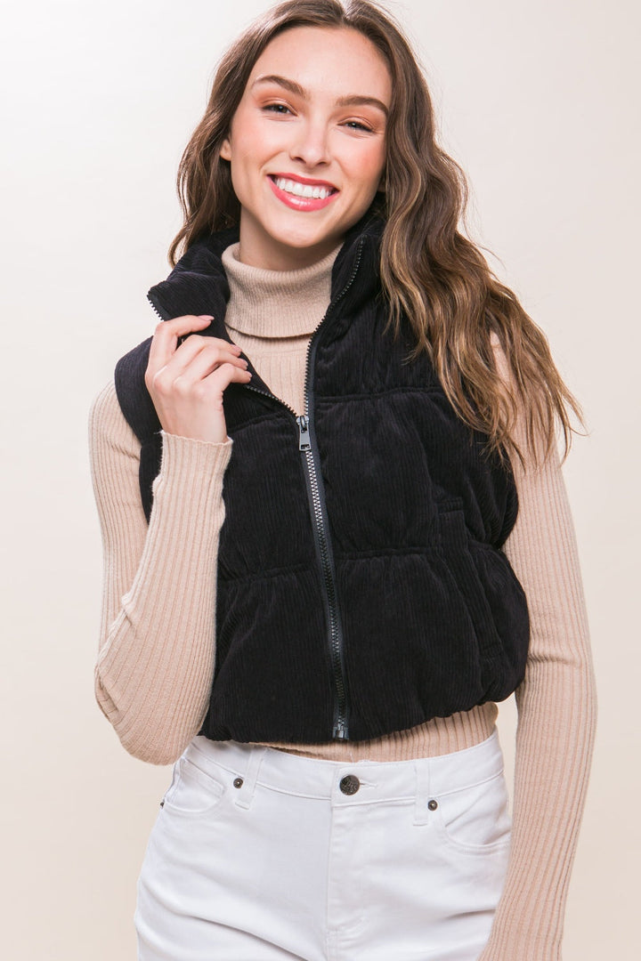 Stilla | Tree Corduroy Zip Up Puffer Vest med lommer
