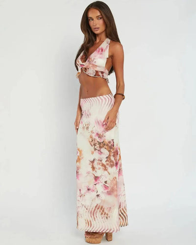 Stilla | Halter Neck Printet Sæt Hvid