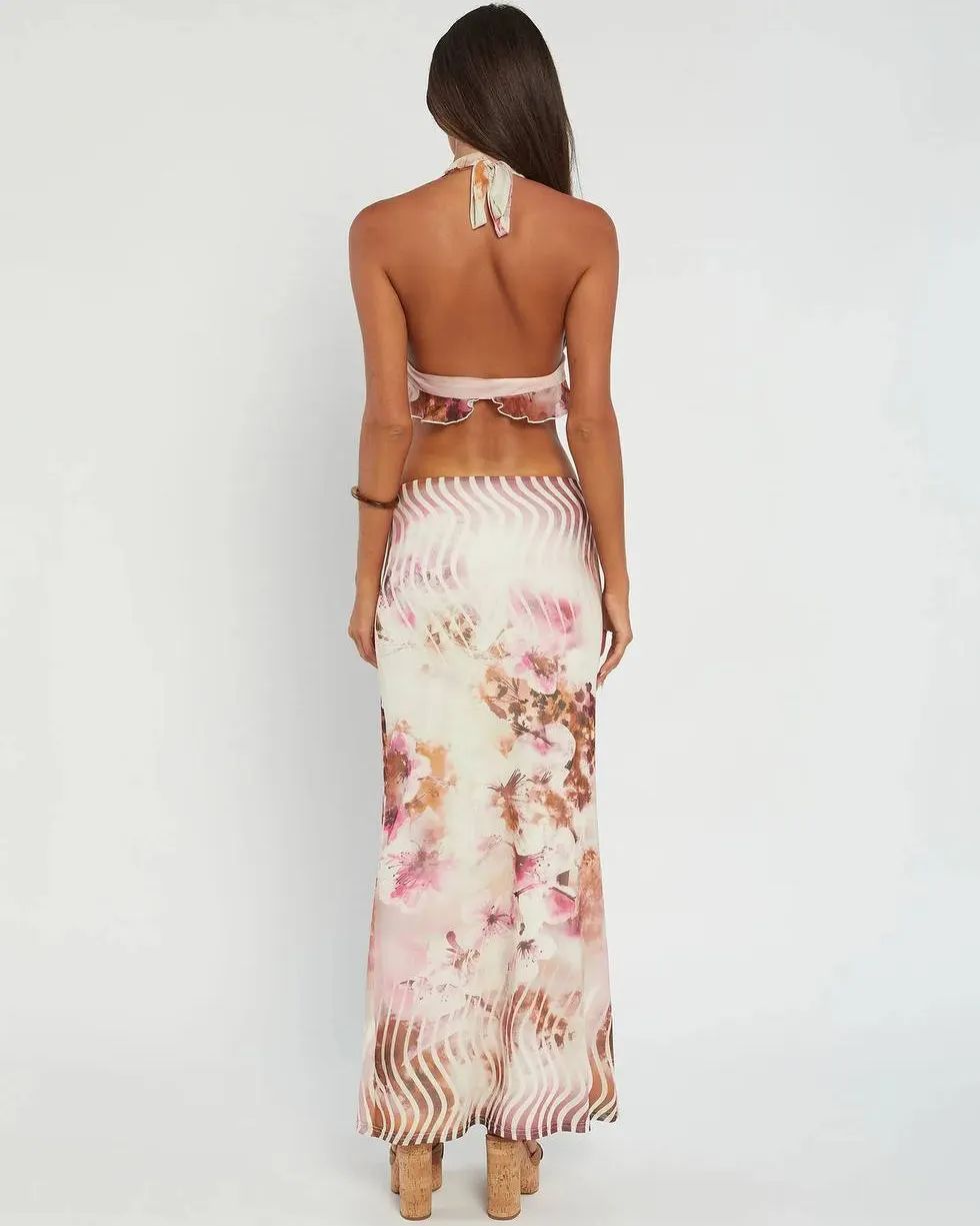 Stilla | Halter Neck Printet Sæt Hvid
