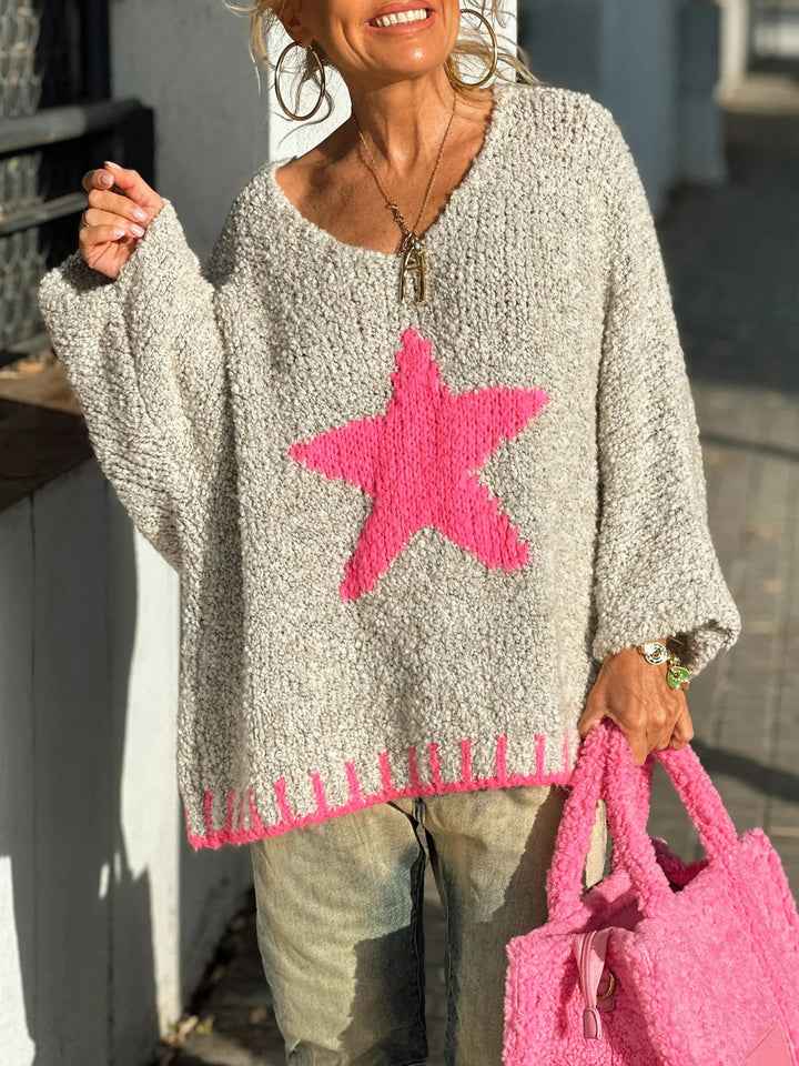 Stilla | Størrelse Pullover Med Lange Ærmer og Stjerner V-udskæring
