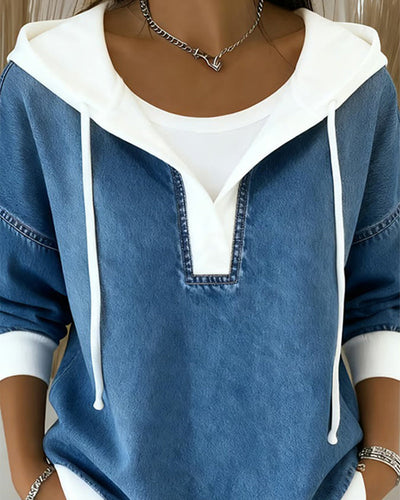 Stilla | Sweatshirt med snøring og denimindsatser
