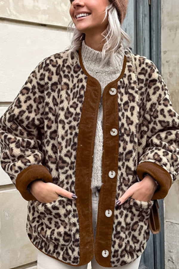 Stilla | Leopard Løs Løs Cashmere Varm Jakke