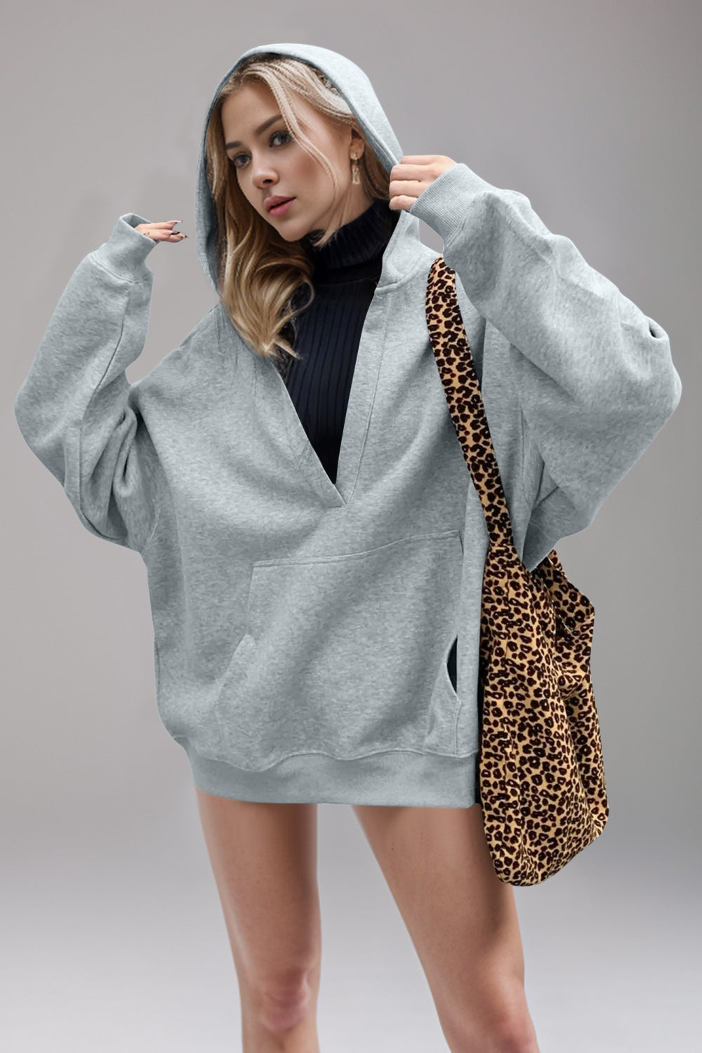 Stilla | Basic Bae Air Scuba Hættepullover Med Lange Ærmer og Kængurulomme