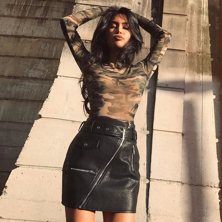 Dame Transparent Camouflage Langærmet Bluse Stilla