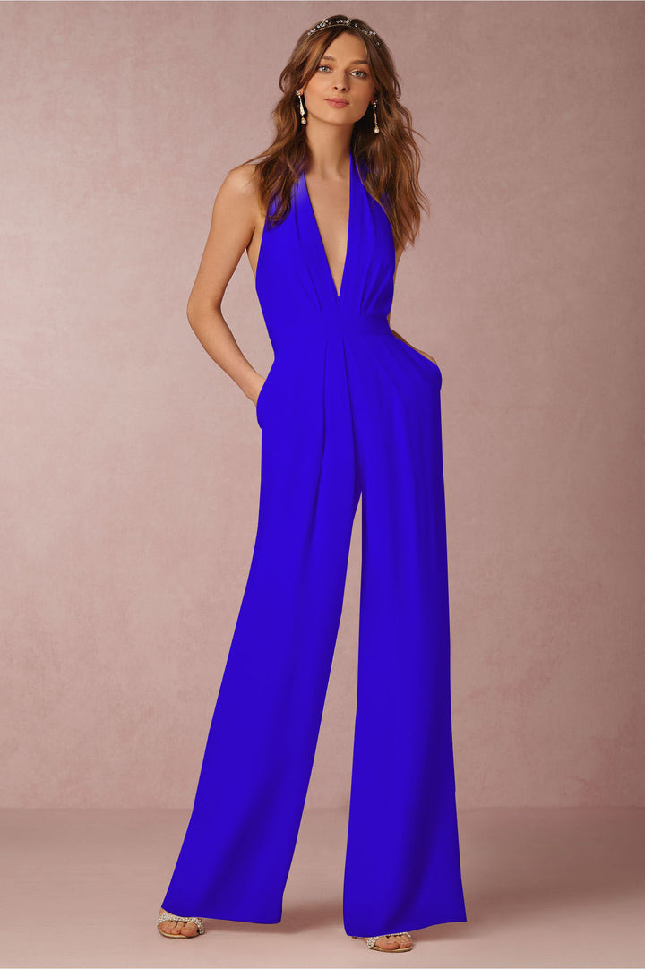 Dame Elegant Jumpsuit med dyb rygudskæring og bredt ben Stilla
