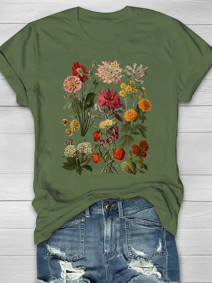 Stilla | Vintage Blomster Print Dame T-shirt