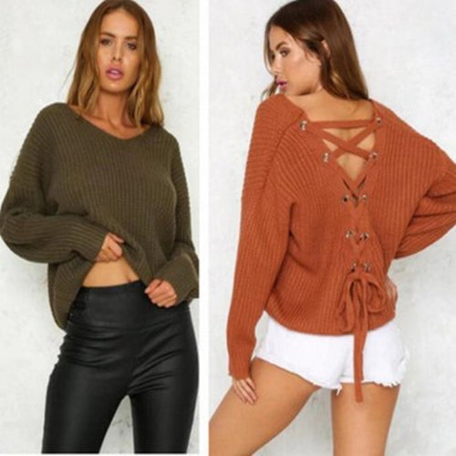 Damer casual chunky striktrøje med løs pasform og V-hals Stilla