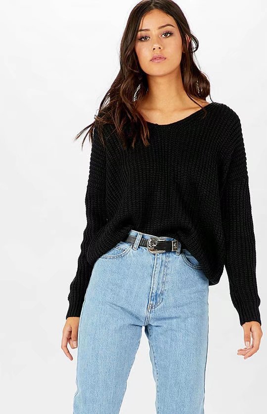 Damer casual chunky striktrøje med løs pasform og V-hals Stilla