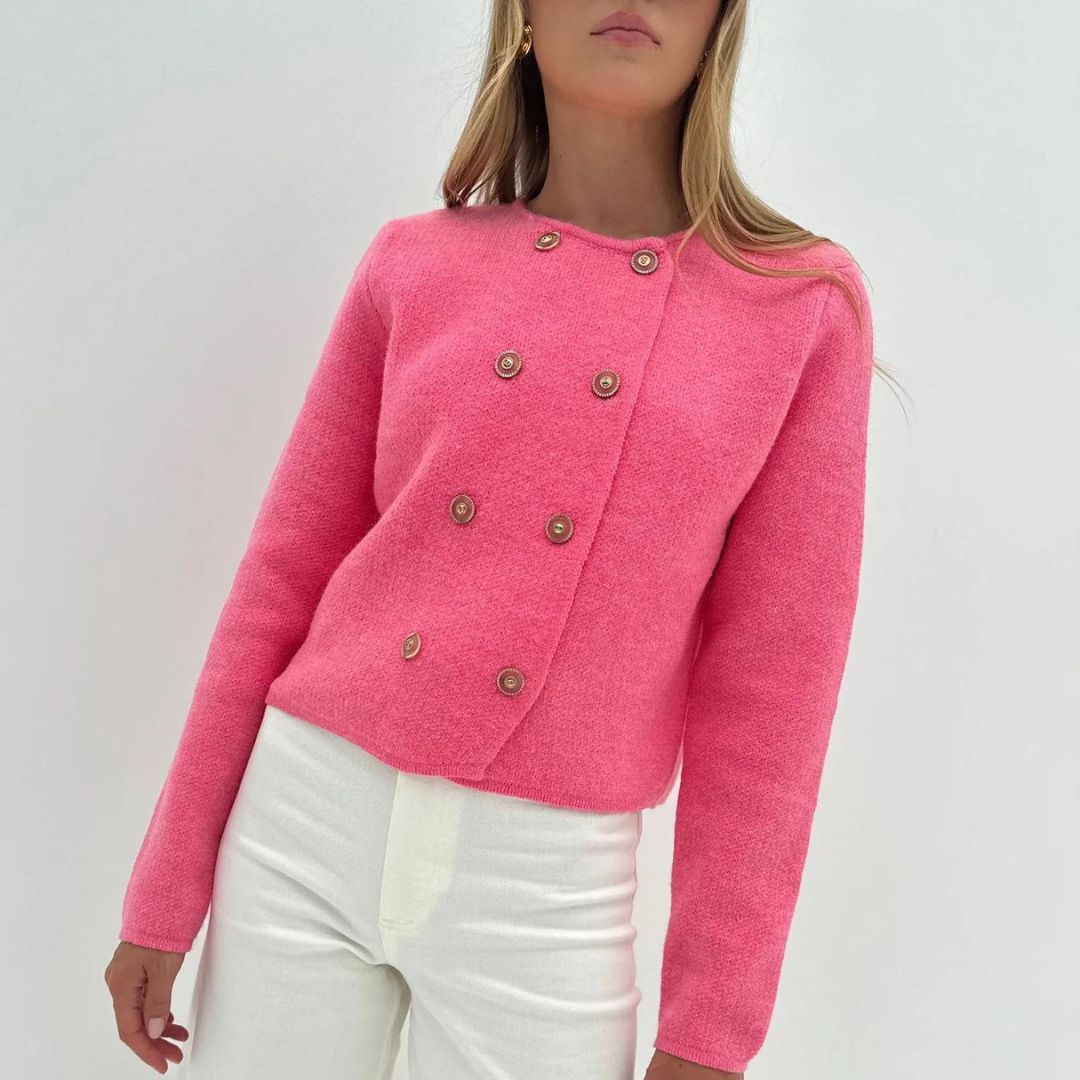 Stilla | Dame strikjakke Smart og varm i lys rosa med knapper