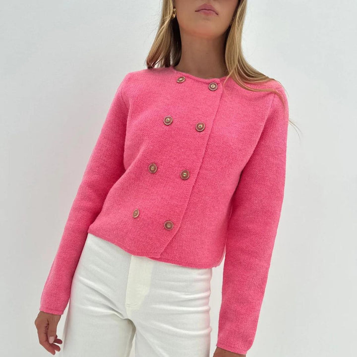 Stilla | Dame strikjakke Smart og varm i lys rosa med knapper