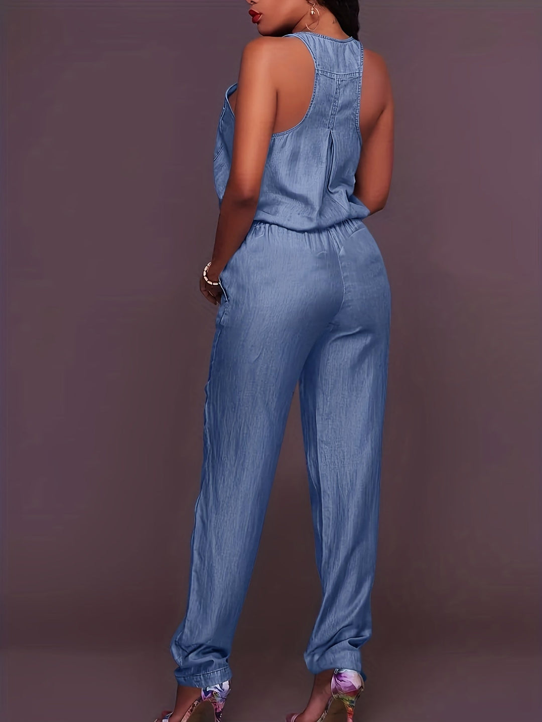 Stilla | Denim Jumpsuit Med Lynlås Foran Og Linning