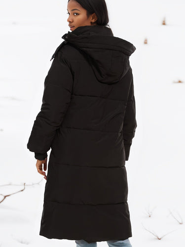 Stilla | Stilfuld sort parka vinterfrakke med hætte og for Ideal til efterår/vinter