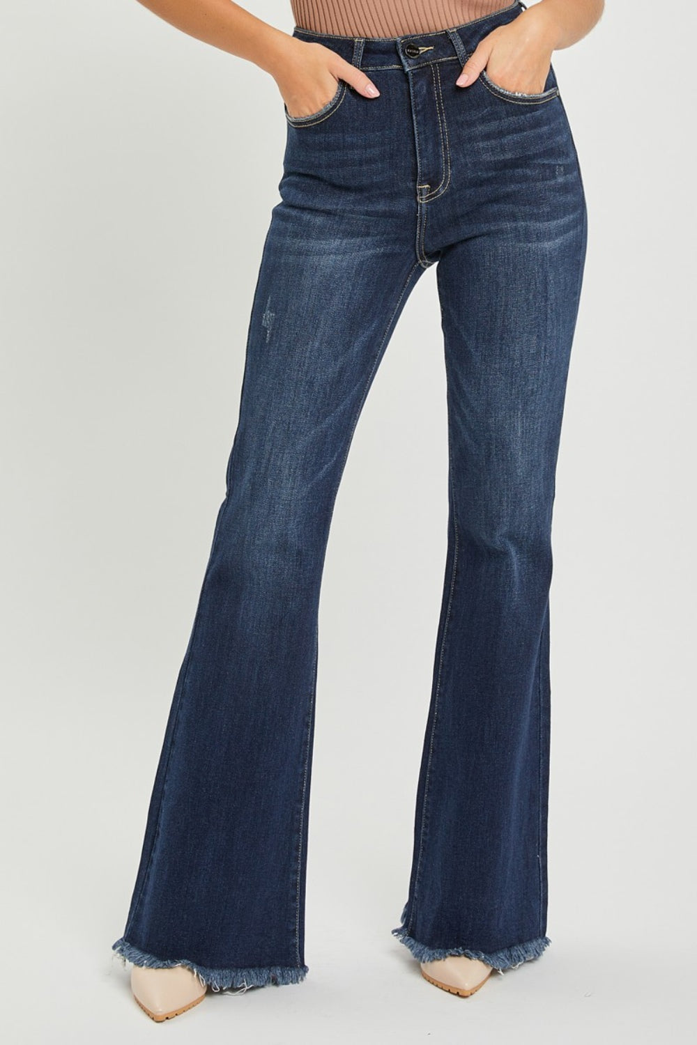 Stilla | Høj Talje Rå Kant Flare Jeans