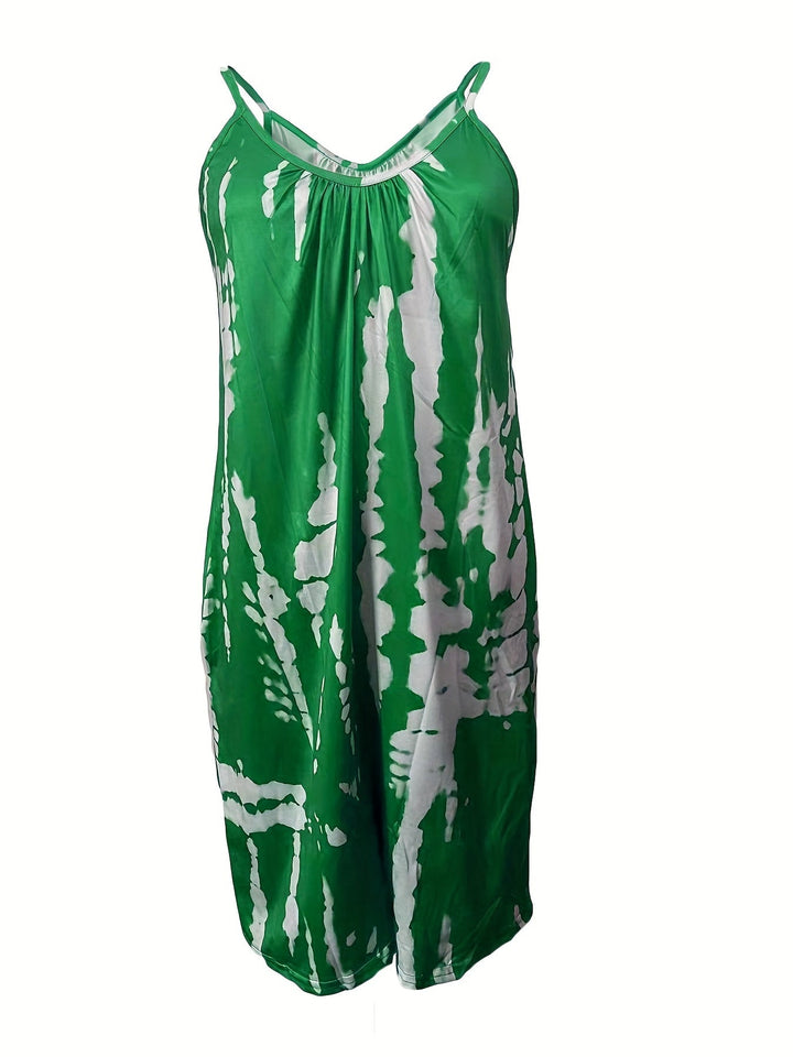 Stilla | Boho Blue Tie Dye Ærmeløs Romper Med Rund Hals