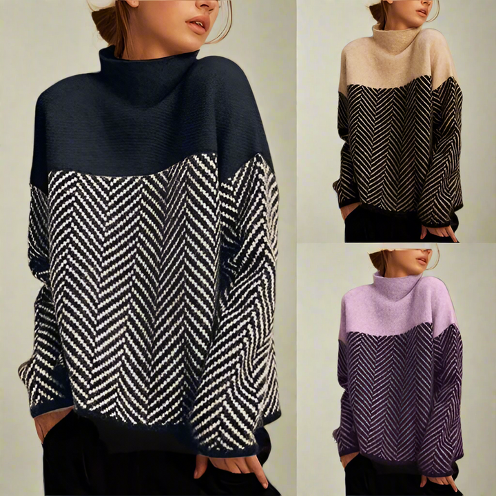 Stilla | Pullover med høj krave og zigzag mønster