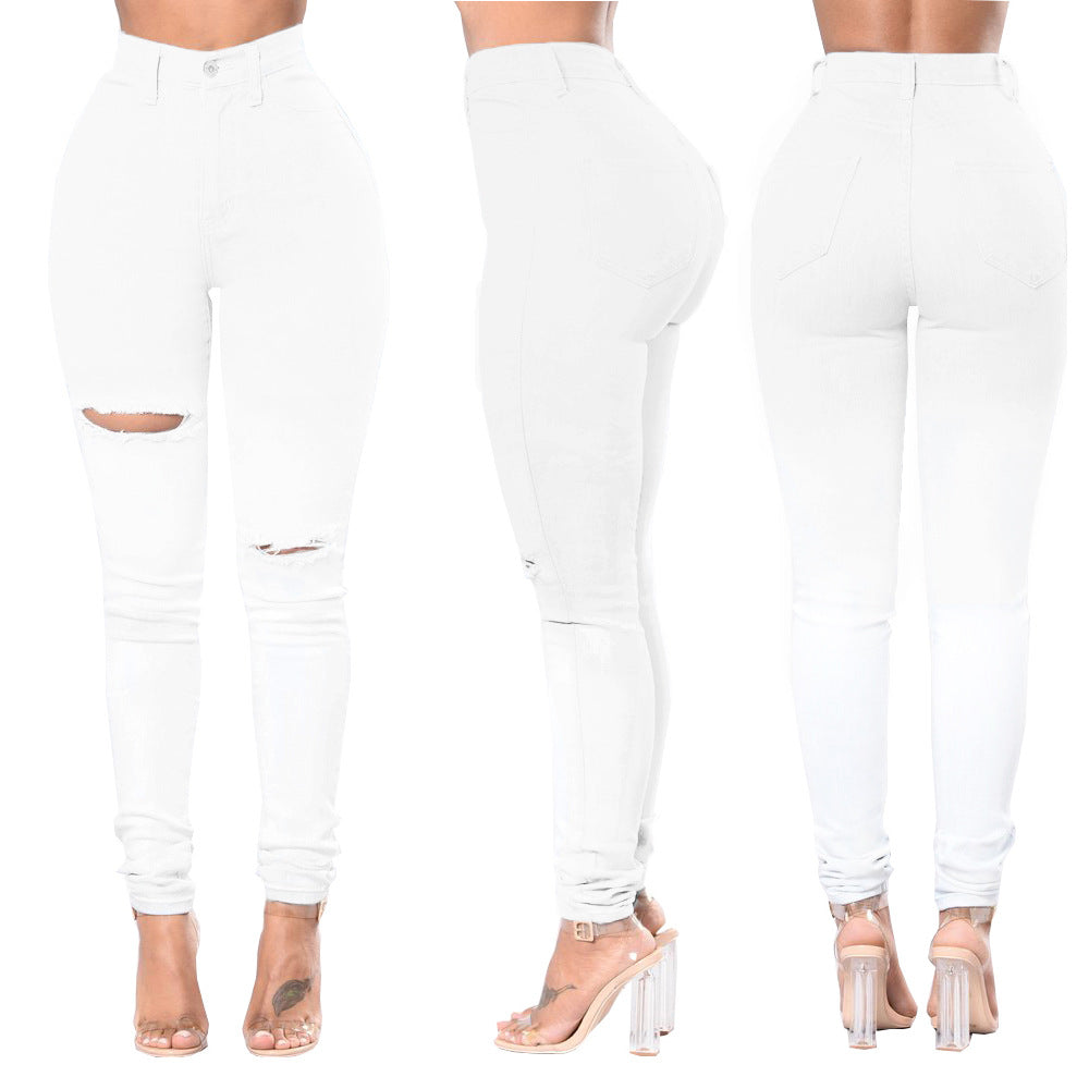 Dame Ripped Skinny Jeans med høj talje og tætsiddende snit Stilla