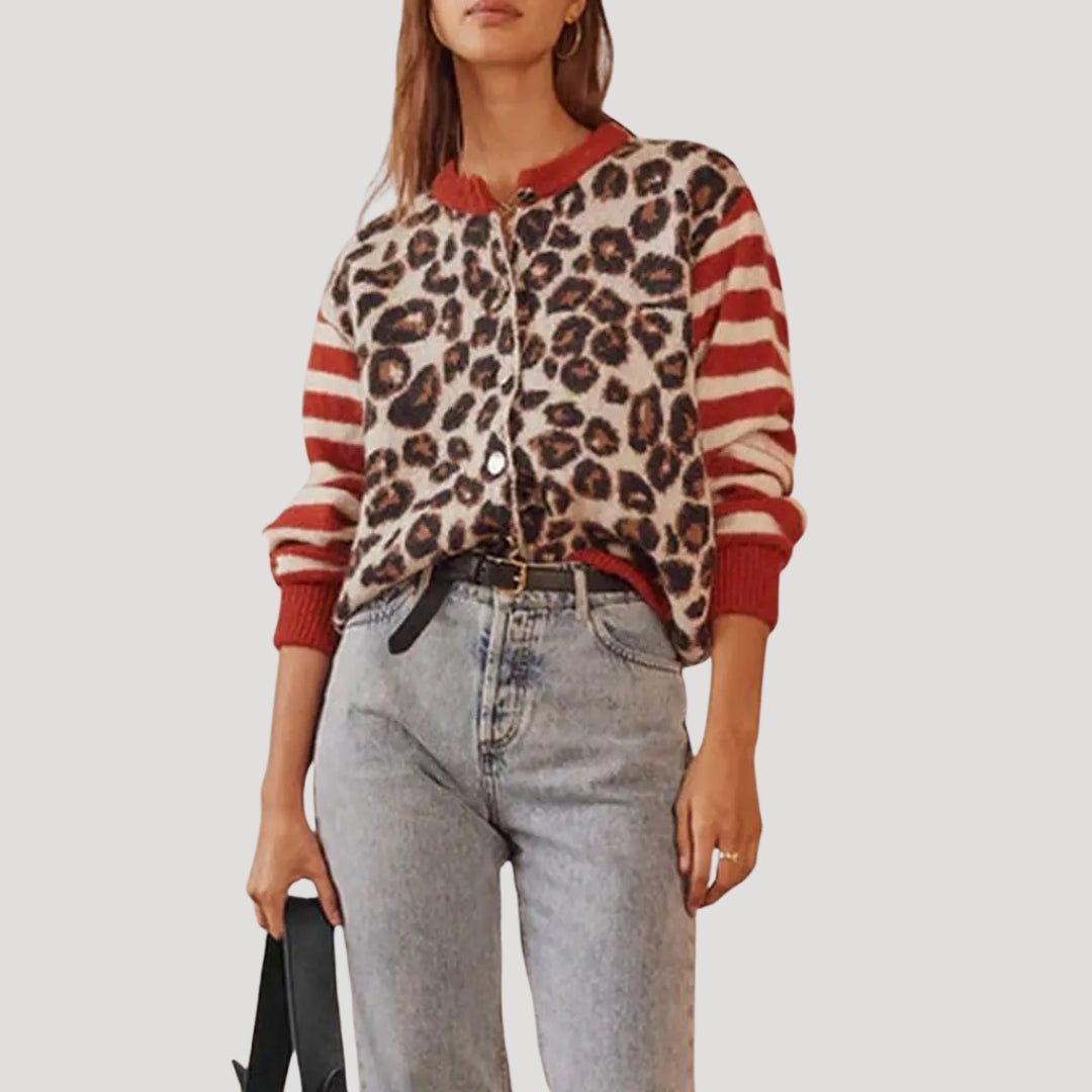Stilla | Leopard Og Stribet Strik Strikketrøje