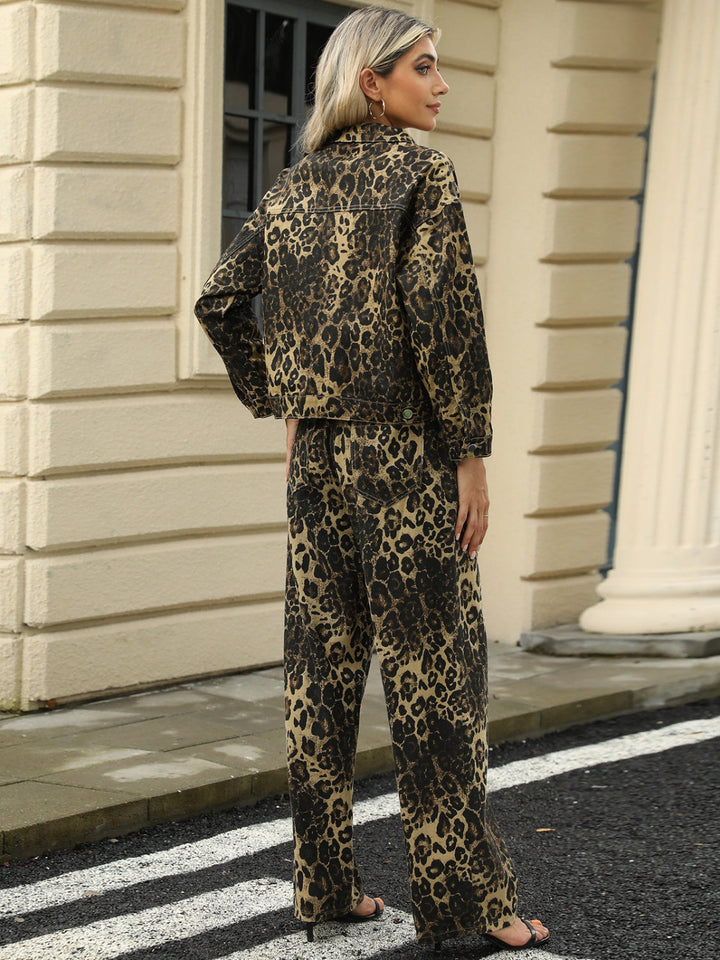 Stilla | Jeansjakke Med Lange Ærmer, Lommer og Leopardprint