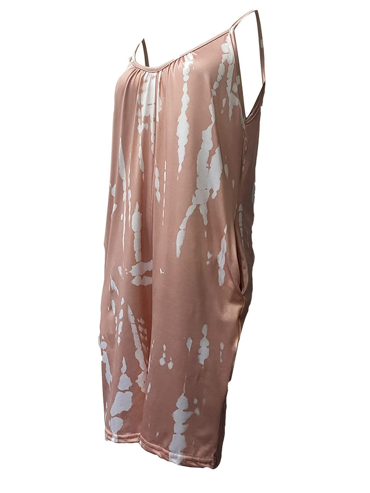 Stilla | Boho Blue Tie Dye Ærmeløs Romper Med Rund Hals