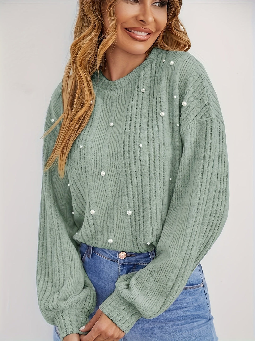 Stilla | Rib Pullover med Perle Detaljer
