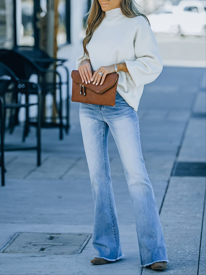 Stilla | Tassel Stretch Mellem Høj Bred Ben Denim Jeans