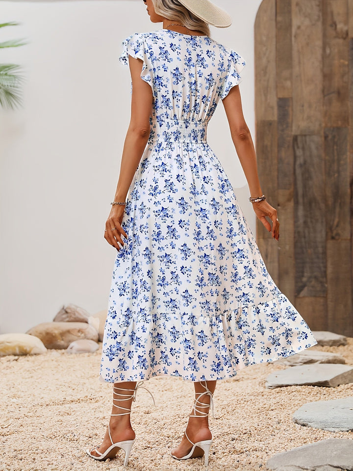 Stilla | Dame Maxi Kjole Blomster, Elegant, Omslagskjole, Med Flæser, Med Et Sommerligt Udseende