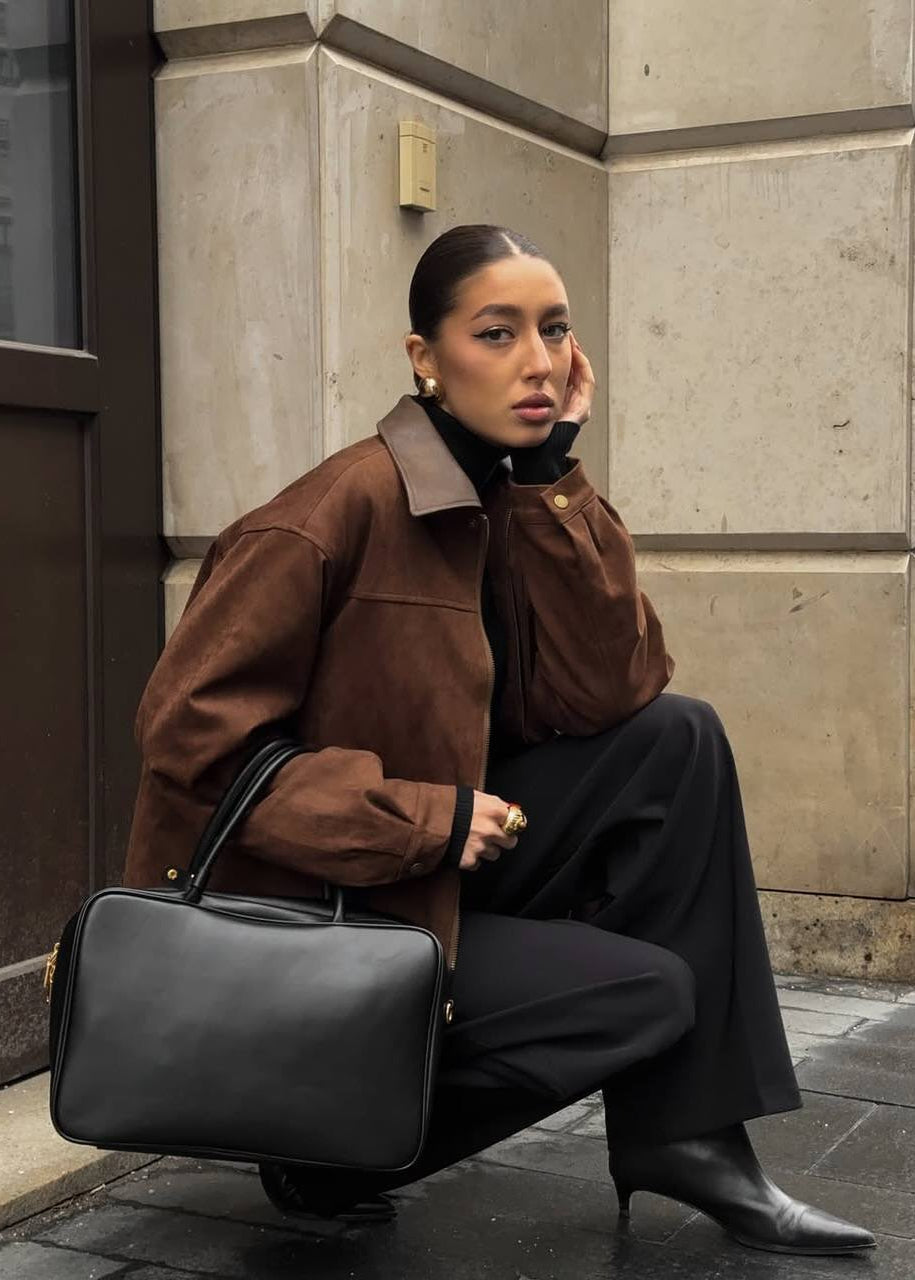 Stilla | Edge - Oversized suedejakke med kontrastkrave