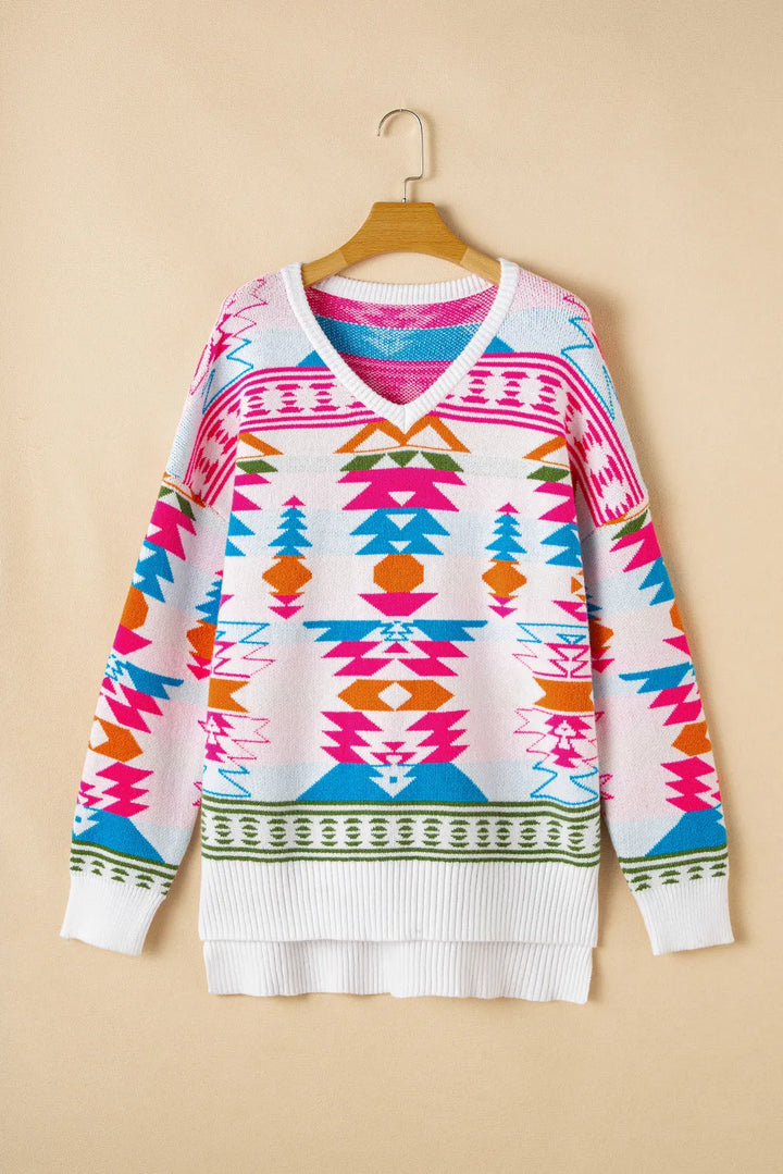 Stilla | Pullover med lange ærmer og geometrisk v-hals