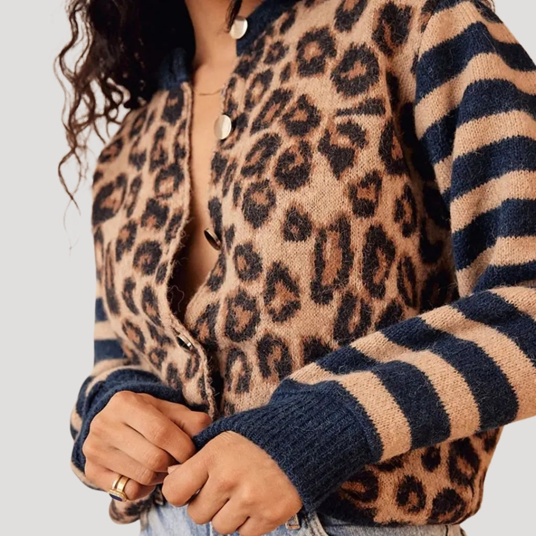 Stilla | Leopard Og Stribet Strik Strikketrøje