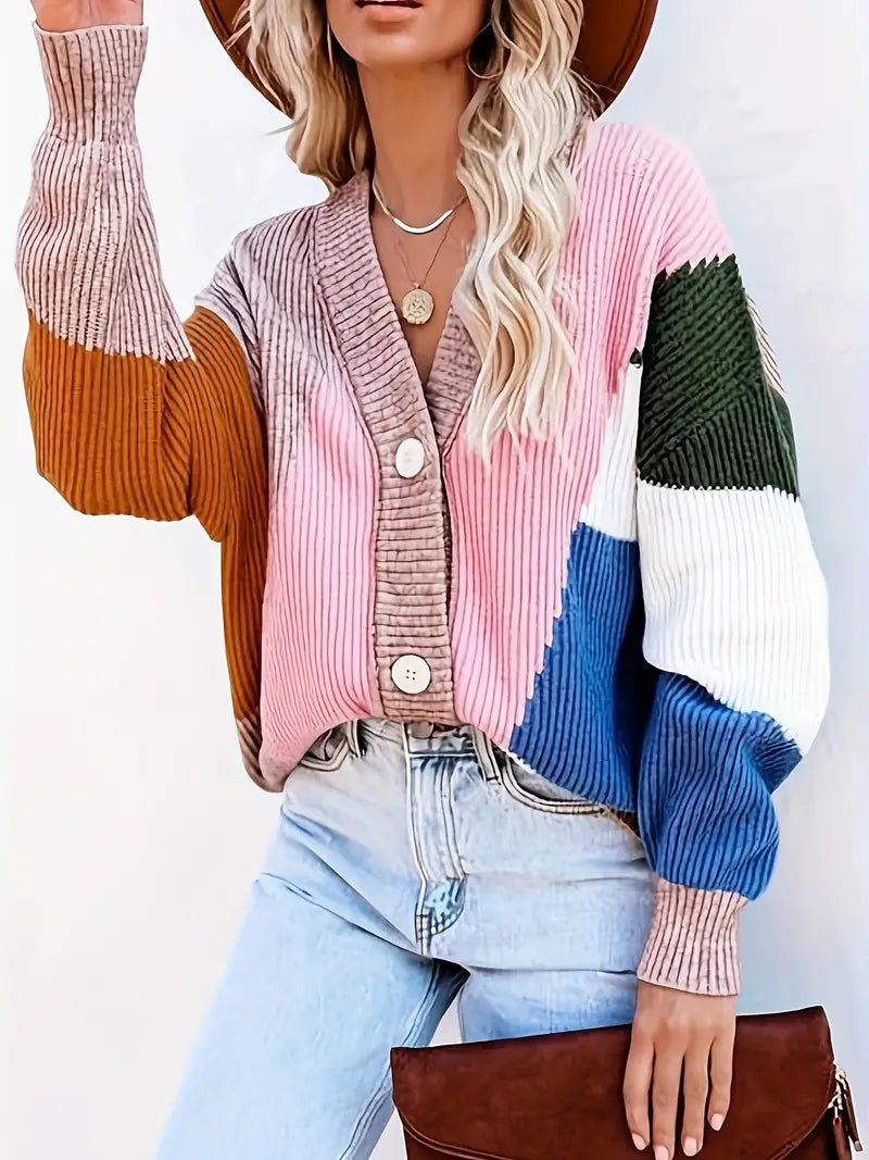 Stilla | Fashionable strik cardigan i Color Block design