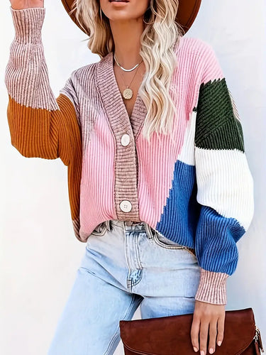 Stilla | Fashionable strik cardigan i Color Block design